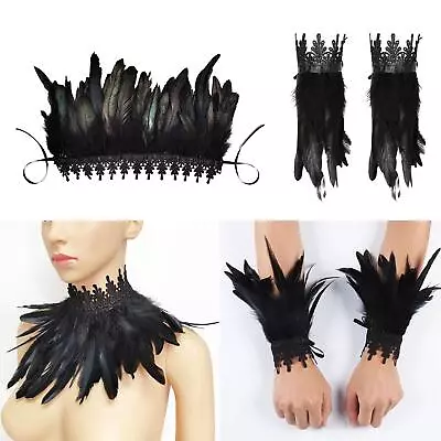 Buy Gothic Feather Choker Shoulder Wrap Cape Masquerade Party Scarf Shrug Faux • 6.94£