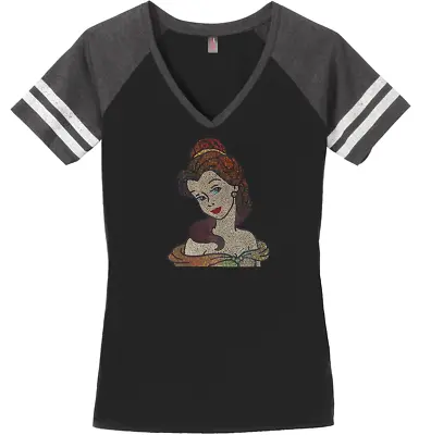 Buy Women's Belle Beauty & The Beast T-Shirt Ladies Tee Shirt S-4XL Bling V-Neck • 33.07£