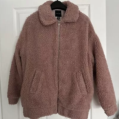 Buy New Look Ladies Size 10 Rose Pink Teddy Fluffy Coat Jacket • 3.99£