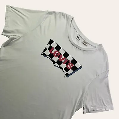 Buy Levis White Tshirt Mens XL Checker Board Graphic Logo Skater Shortsleeve • 11.99£