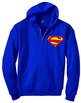 Buy Superman  S  Symbol Logo Blue Zip Up Hoodie 52.2 DC Comics Size XL • 34.99£