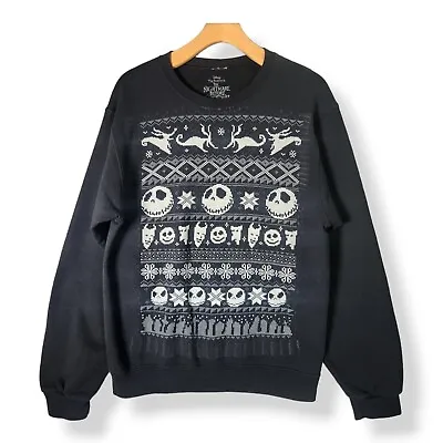 Buy Nightmare Before Christmas Sweatshirt SMALL Black Cross Stitch Print Disney • 9.50£