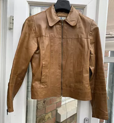 Buy NEW LOOK Vintage Smart WOMAN BROWN BIKE REAL LEATHER Jacket Coat12 C34”L23.5”VGC • 31.95£