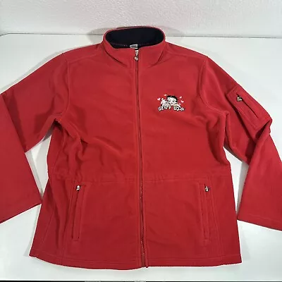 Buy Vintage Betty Boop Full Zip Up Fleece Jacket Size L Red Cartoon Embroidered • 24.99£