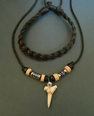 Buy Real Shark Tooth 1cm Necklace Bracelet Pendant Jewellery Set Boys Mens • 9.99£