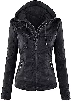 Buy Women's Hooded Faux Leather Jacket Motorcycle Jacket - SIZE XS (UK 10) • 29£