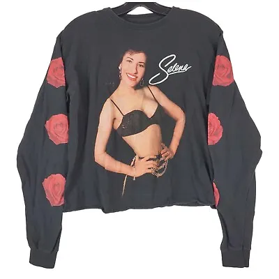 Buy SELENA Shirt Adult Medium Black ROSES Logo Spell Out Long Sleeve Cut Off Merch • 16.04£