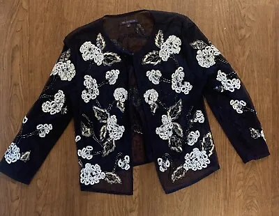 Buy M&S Collection Jacket Boho Sequins And Beaded Sheer Navy Blue UK 10 • 14.95£