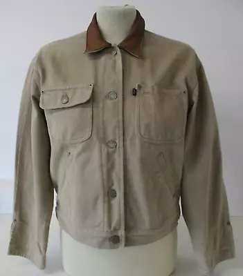 Buy RALPH LAUREN Jacket, Heavy Cotton, Leather Collar, Pale Brown, Small, Petite Fit • 22£