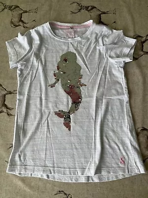 Buy Joules Blue And White Striped Mermaid Glitter Design Tshirt Size 11-12 Years • 2.99£