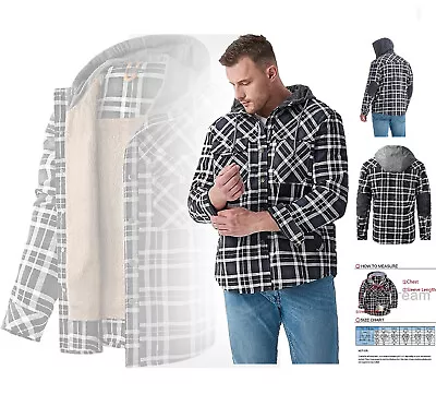 Buy Jacket Check Shirt Hoodie Padded Quilted Fleeced Fur Lined Lumberjack Button New • 15£