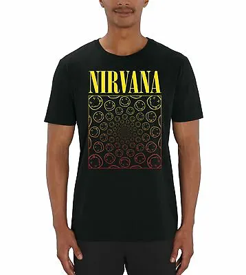 Buy Official Nirvana Gradient Smiley Men's Black T-Shirt • 22£