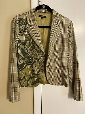 Buy Denny Rose Italian Plaid Women’s Blazer Words Green Suit Jacket Cruella Look • 33.75£