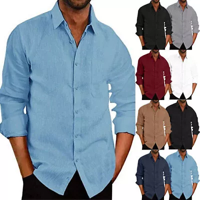 Buy Mens Long Sleeve Solid Casual Shirts Button Down Formal Dress Tops Tee T Shirt • 11.79£
