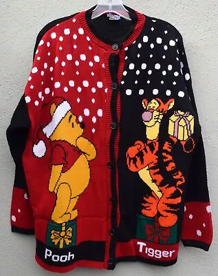 Buy Vintage Disney Winnie The Pooh Tigger Christmas Sweater Large Cardigan Button Up • 68.04£