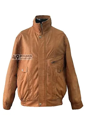 Buy Mens Vintage Leather Jacket Tan Buff Classic Rough Biker Style Real Leather 8553 • 49£