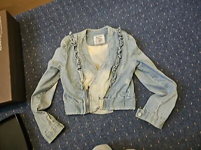 Buy Just Female Pearl Jacket Blue Denim Cropped Jacket With Frills. Size M. • 7£