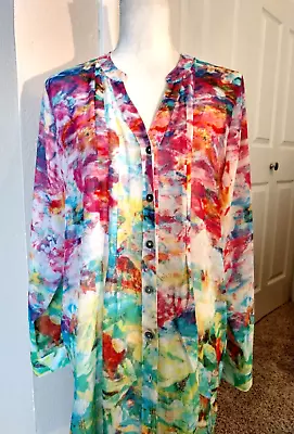 Buy Soft Surroundings Mariposa Top Watercolor Real Tie Dye Tunic Sz XL Button Blouse • 14.96£