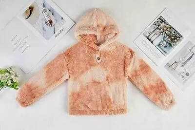 Buy Girls Fleece Teddy Hoodie Top Orange Tie Dye Very Fluffy Cozy 11-12 Years • 2.99£