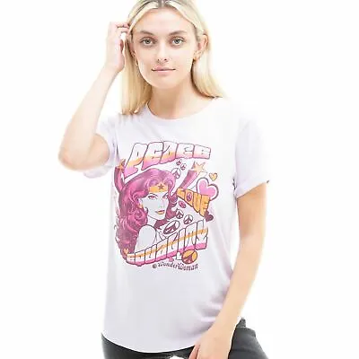 Buy Official DC Comics Ladies Wonder Woman Peace & Love Fashion T-shirt PurpleS - XL • 13.99£