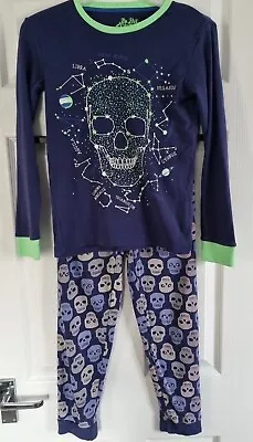 Buy (1) Marks And Spencer Blue Grey Green Skull Pyjamas Age 9-10 • 3.95£