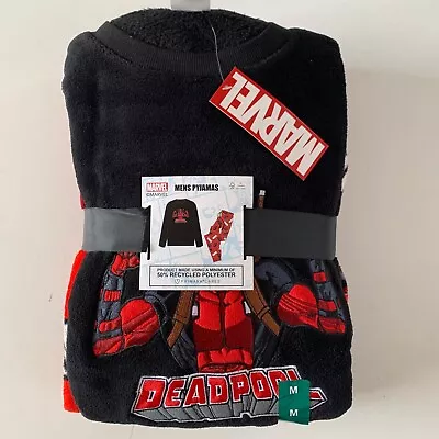 Buy Marvel Deadpool Pyjama Set Polyester Fleece Black Red PJ Mens Primark Medium • 20£