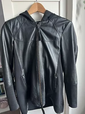 Buy Armani Jeans Real Leather Jacket Size XS / 6 Eur38 With Hoodie • 150£