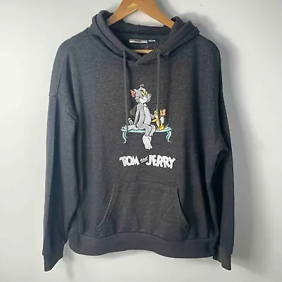 Buy Tom & Jerry Hoodie Mens Large Grey Cartoon Kangeroo Pocket Jumper Sweatshirt Top • 16.99£