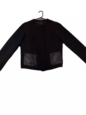 Buy Talbots Blazer Womens 10 Petites Black Full Zip Jacket Faux Leather Pockets 10P • 18.23£