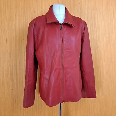 Buy LLD Red Leather Jacket UK 18 Zipped Fitted Soft Feel Collared  • 73.10£