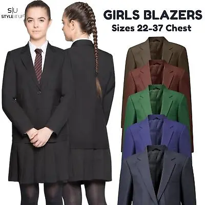 Buy Girls 2 Button Blazer Formal Wedding Smart Uniform Smart Woven Twill Suit Jacket • 7.99£