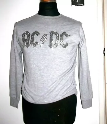 Buy Ac/dc Sweatshirt Grey Silver Sweat Sequin Sparkly Shinny Jumper 10 S Top Jacket • 2.99£
