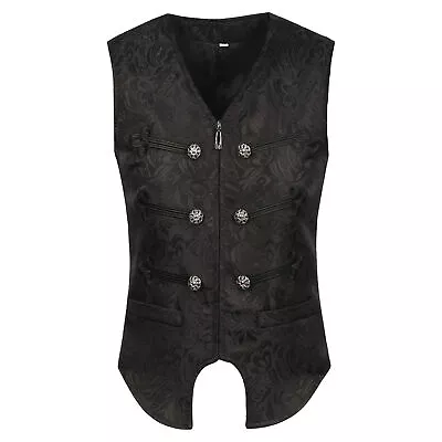Buy Waistcoat Mens Formal Gothic Brocade Tailored Steampunk Victorian Cosplay • 31.79£