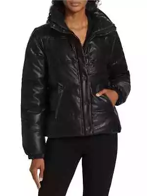Buy PAIGE Alpine High-Neck Vegan Leather Puffer Jacket - Size Small Black • 283.50£