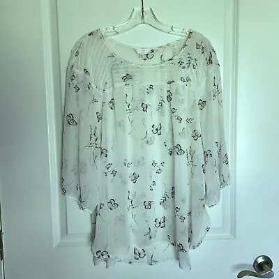 Buy LC Lauren Conrad Sheer Peasant Top Womens XL Purple White Floral Butterfly  • 20.98£