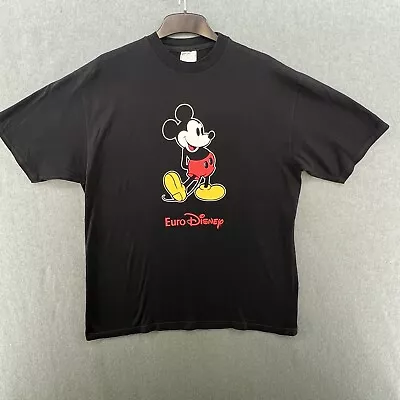 Buy Vintage Mickey Mouse Euro Disney T-Shirt Mens L Black Disneyland Cotton 90s • 32.95£