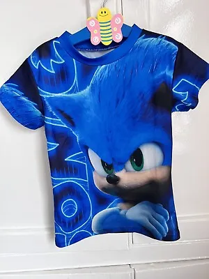 Buy Sonic Blue T Shirt Boys Girls 5-6 Years • 7£