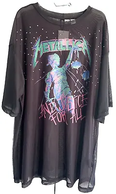 Buy Metallica Black Mesh T Shirt Oversized Sheer Metal Rock Band Merch H&M • 19.99£