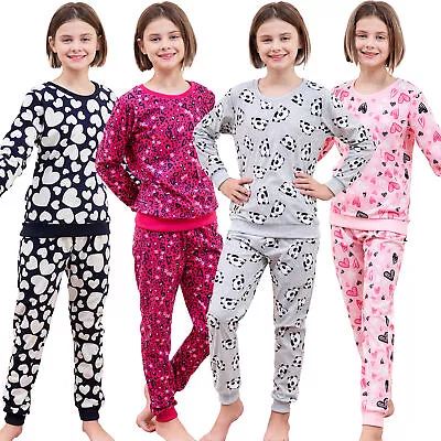 Buy Girls Fleece Pyjamas Supersoft Cosy Set Long Sleeve Hearts Nightwear 4-13 Years • 9.99£