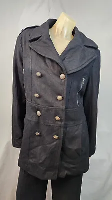 Buy Excelled USED 1XL 1XLARGE Black Wool Blend Jacket Winter Pea Coat Peacoat Womens • 38.61£