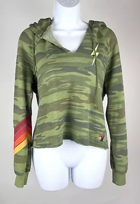 Buy Women's Aviator Nation Green Camo Crop Hoodie Sweatshirt Size M • 62.99£