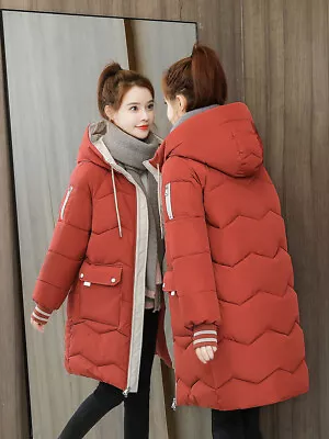 Buy Womens Winter Warm Cotton Mid Long Quilted Padded Parka Coats Hooded Jacket Tops • 20.57£