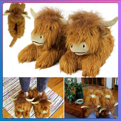 Buy Highland Cattle Slippers - Furry Brown Cow Slippers Christmas Gift NEW  • 31.21£