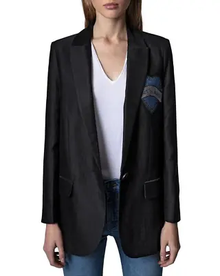Buy Zadig & Voltaire Viva Heart Strass Jacket Size 34 Black Embellished Blazer $578 • 208.38£