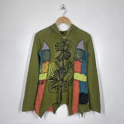 Buy Hippie Patchwork Hoodie Womens Medium Green Gringo Boho Festival Pixie Alt Fairy • 18.99£