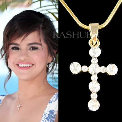 Buy Gold TN CROSS Made With Swarovski Crystal Jesus Lord Religious Necklace Jewelry • 45.86£