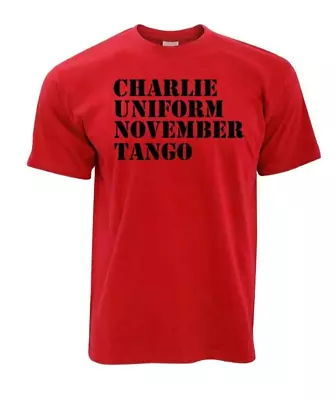 Buy Men's Red T Shirt With Logo Charlie Uniform November Tango New Sizes S-2XL • 8.90£