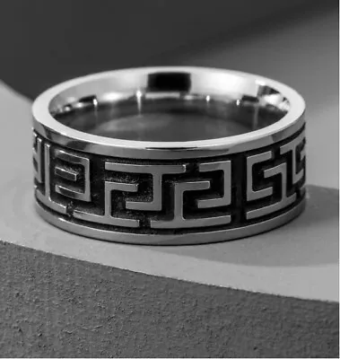 Buy Mens Fashionable Silver Engraved Stainless Steel Decor Ring Jewellery Size N • 4.49£