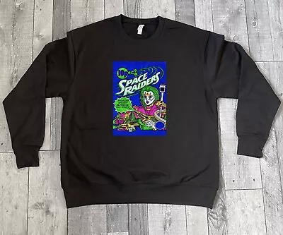 Buy 1980s Space Raiders Packet Alien Design 90s Style Sweater Jumper In Black • 15.99£