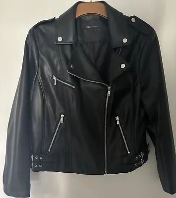 Buy M And S Faux Leather Ladies Biker Jacket 16  • 5.99£